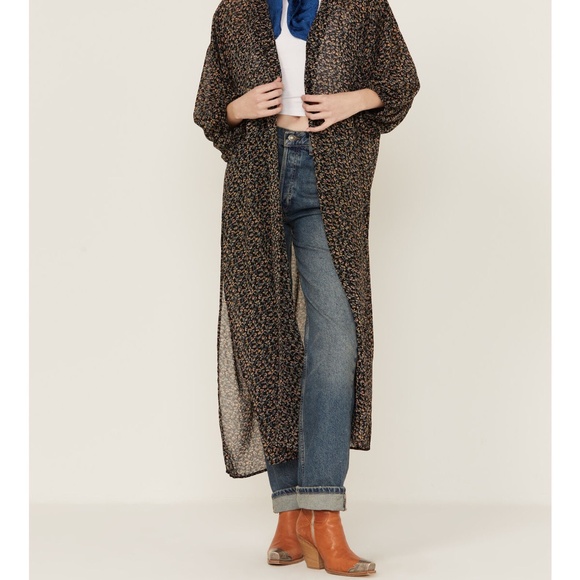 BEYOND THE RADAR WOMEN'S FLORAL CHIFFON DUSTER MAXI KIMONO - Picture 2 of 5